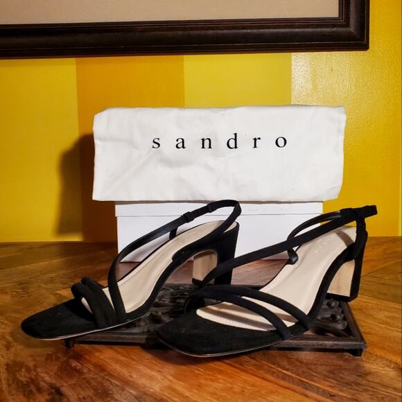 NIB Sandro Mae Black Suede Block Heel Pump, Sz 39 / US 8-8.5 - Picture 1 of 13